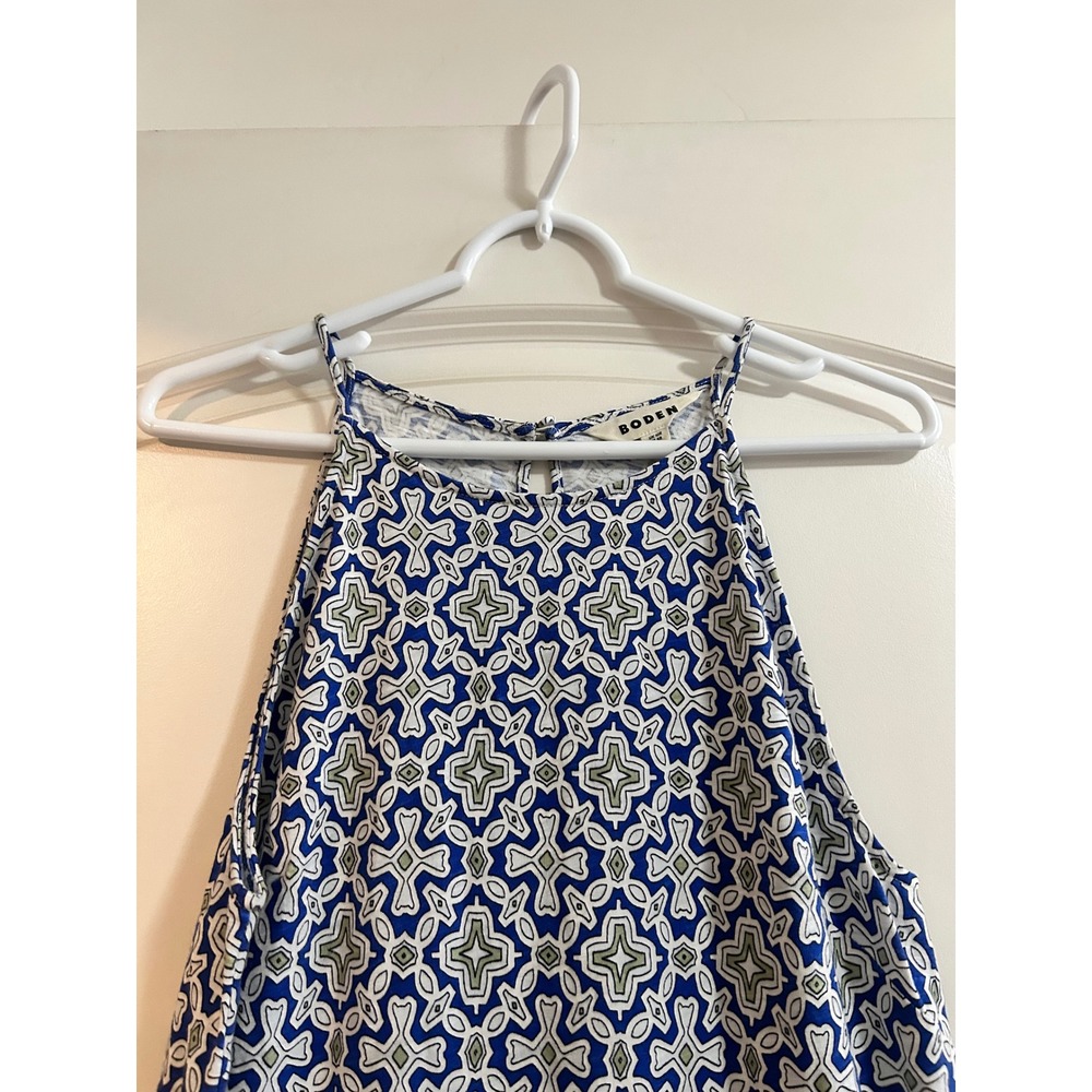 Boden Geometric Print racer back Halter Neck Midi Dress Blue White Green Size 6R - Picture 5 of 8